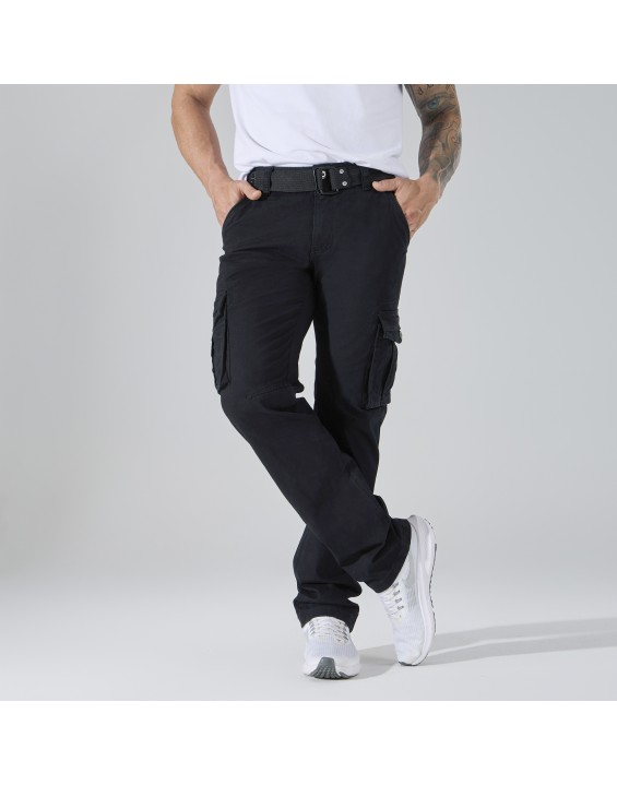 Men’s Straight-Leg Multi-Pocket Cargo Pants – European Best Seller (Color: Black | 12 Pieces per Pack | €156 per Pack)