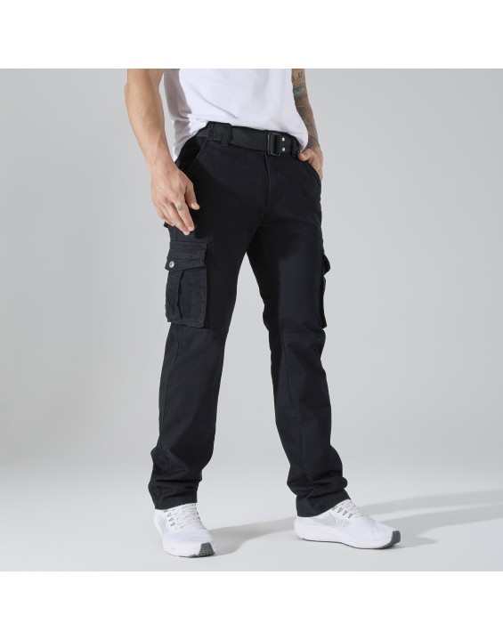 Men’s Straight-Leg Multi-Pocket Cargo Pants – European Best Seller (Color: Black | 12 Pieces per Pack | €156 per Pack)