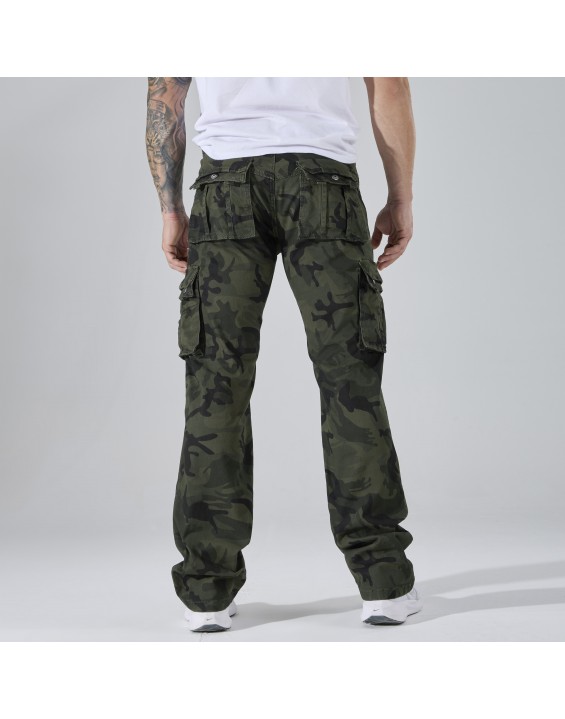 Men’s green Camo Cargo Pants. Sold in packs of 12. Price shown is for the full pack (12 pieces). – Straight-Leg Tactical Combat Trousers with Multi Pockets